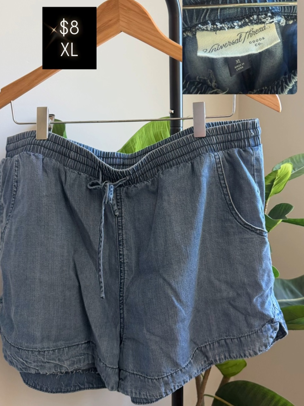 Universal Thread Light Blue Denim Drawstring Women's Shorts